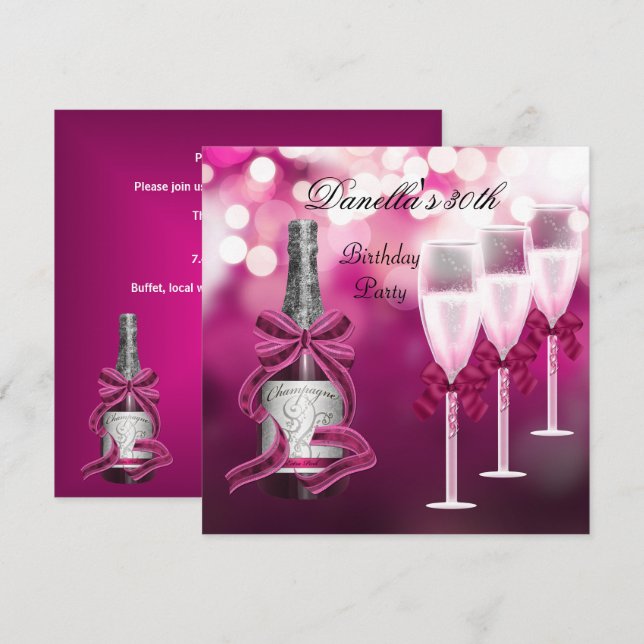 Invitation Verres de champagne rose pour 30e anniversaire (Devant / Derrière)
