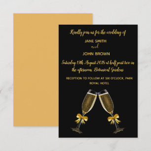 Invitation Verres mariages à champagne noir et or