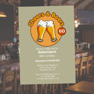 Invitation Verres rétro Cheers & Beers pour homme 60e anniver