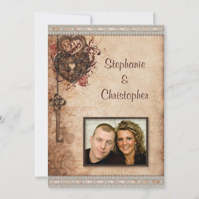 Invitation Verrouillage des Coeurs vintages et Mariage photo  (Devant)