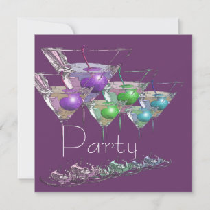 Invitation Verrres à cocktail martini teint violet fête