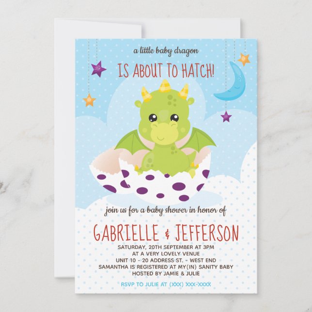 Invitation Vers Hatch Baby shower Dragon (Devant)