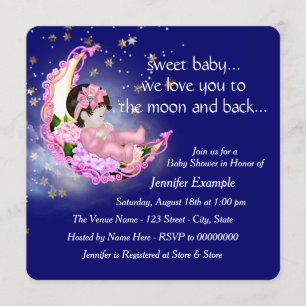 Invitation Vers le Baby shower de la Lune et du dos