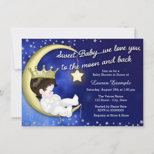 Invitation Vers le Baby shower de la Lune et du dos (Devant)