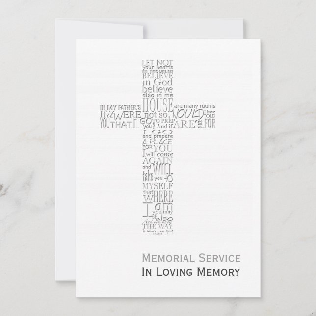 Invitation Versets bibliques de John 14 White Memorial Servic (Devant)