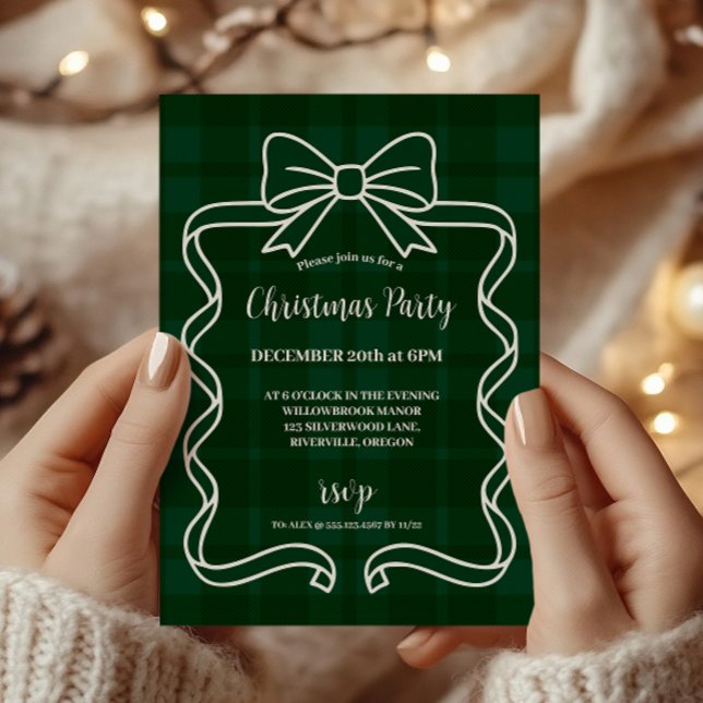Invitation Vert à carreaux rétro Noël fantaisiste  (Créateur téléchargé)