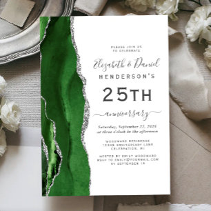 Invitation Vert Agate Argent 25e Anniversaire
