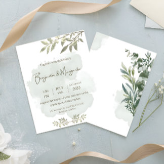 Invitation Vert aquarelle Elégant minimaliste Mariage