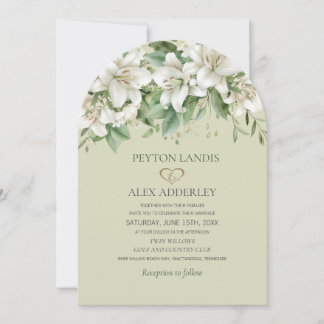 Invitation Vert Aquarelle Feuille Blanc Floral Or Mariage