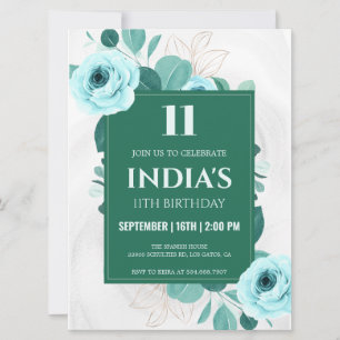 Invitation Vert aquarelle Floral 11e anniversaire