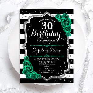 Invitation Vert Argent Noir Floral 30e anniversaire