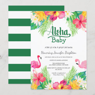 Invitation Vert  Baby shower du Flamant rose tropical de Luau