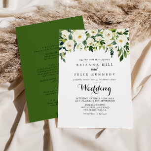 Invitation Vert Blanc Automne Floral Avant et arrière Mariage