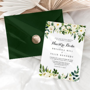 Invitation Vert Blanc Automne Floral Nuestra Boda Mariage