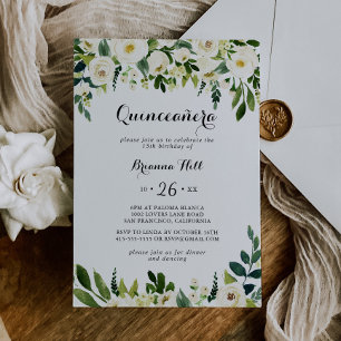 Invitation Vert Blanc Automne Floral Quinceañera