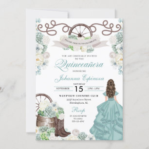Invitation Vert Blanc Cactus Bottes Occidentales Charra Quinc