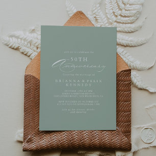 Invitation Vert Blanc Calligraphie 50e Anniversaire de Mariag