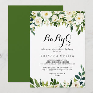 Invitation Vert Blanc Floral BabyQ Baby shower Barbecue