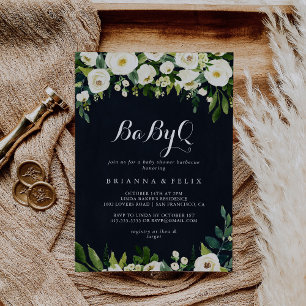 Invitation Vert Blanc Floral BabyQ Baby shower Barbecue