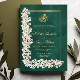 Invitation Vert blanc floral chic islamique Mariage musulman