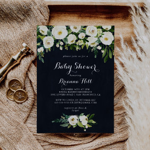 Invitation Vert blanc Floral Royal Blue Baby shower