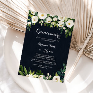 Invitation Vert blanc Floral Royal Blue Quinceañera