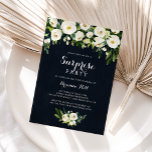 Invitation Vert Blanc Floral Royal Blue Surprise Party<br><div class="desc">Cette invitation à la fête de surprises à fleurs blanches vertes est parfaite pour un anniversaire rustique,  une retraite ou toute fête surprise. Le design est composé d'élégantes pivoines blanches aquarelles avec feuillage vert dans un arrière - plan bleu foncé.</div>