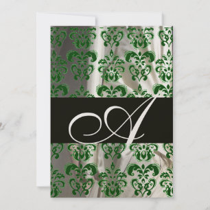 INVITATION VERT BLANC NOIR SOIE DAMAS MONOGRAMME OR
