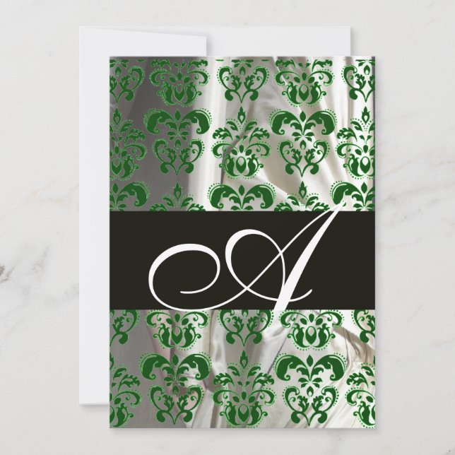 INVITATION VERT BLANC NOIR SOIE DAMASSÉ MONOGRAMME (Devant)
