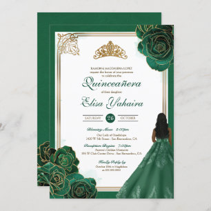 Invitation Vert Blanc Or Rose Royal Elegant Quinceanera