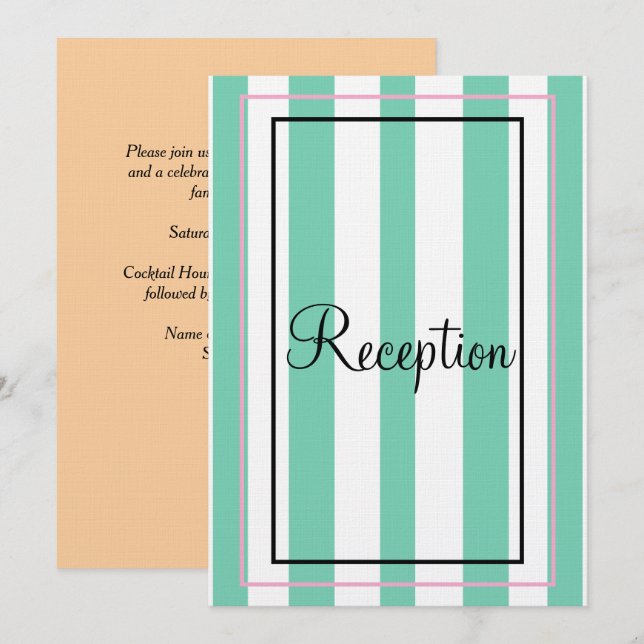 Invitation Vert Blanc Rose Beige Monogramme Rayures Réception (Devant / Derrière)
