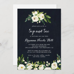 Invitation Vert Blanc Royal Blue Floral Sip et voir