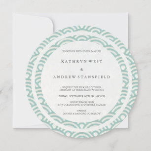 Invitation Vert + Blanc Stylisé Vagues Élégantes Mariage plag