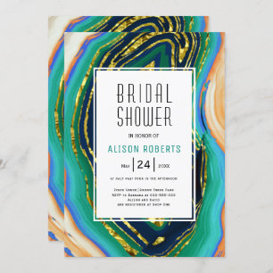 Invitation Vert, bleu, agate de pêche, mousse d'or douche nup