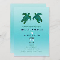 Vert bleu Aquarelle Océan Tortues de mer Mariage