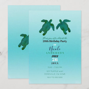 Invitation Vert bleu aquarelle tortue de l'océan Fête d'anniv