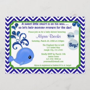 Invitation Vert bleu de Chevron d'invitations de baby shower