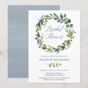 Invitation Vert bleu poussiéreux couronnes florales rustique 