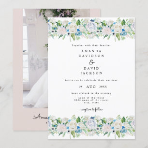 Invitation Vert bleu rose doux Mariage floral romantique