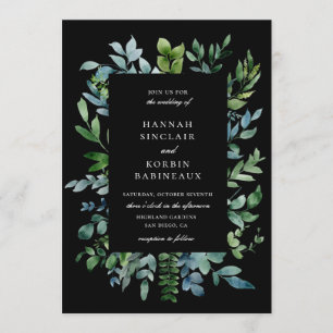 Invitation Vert botanique moderne Mariage noir