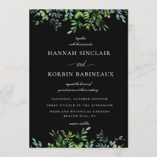 Invitation Vert botanique moderne Mariage noir