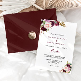 Invitation Vert Brousse Bourgogne Floral Mariage espagnol
