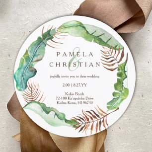 Invitation Vert, Brown banane tropicale Feuilles, Mariage Inv