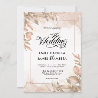 Invitation Vert Brown et beige Floral Aquarelle Mariage