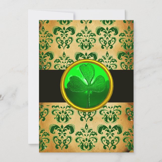 Invitation VERT BRUN DAMAS PARCHEMIN AVEC TRÈFLE Noir (Devant)