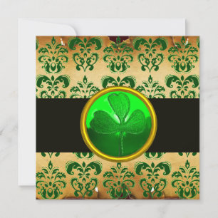 Invitation VERT BRUN DAMAS PARCHEMIN AVEC TRÈFLE, noir