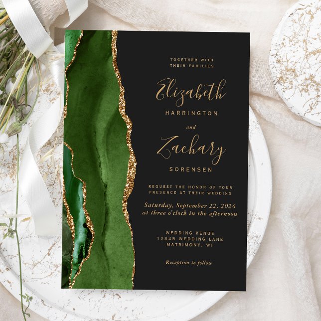 Invitation Vert Chasseur Or Agate Mariage Sombre (Créateur téléchargé)
