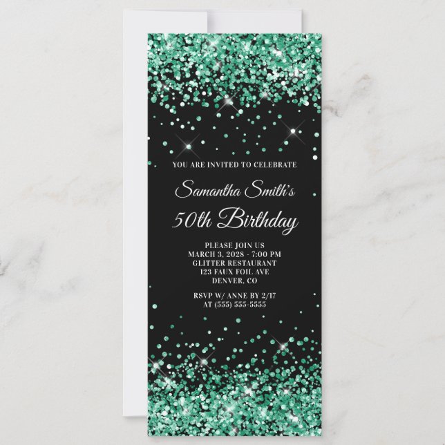 Invitation Vert Chasseur Paillettes Noir 50e Anniversaire (Devant)
