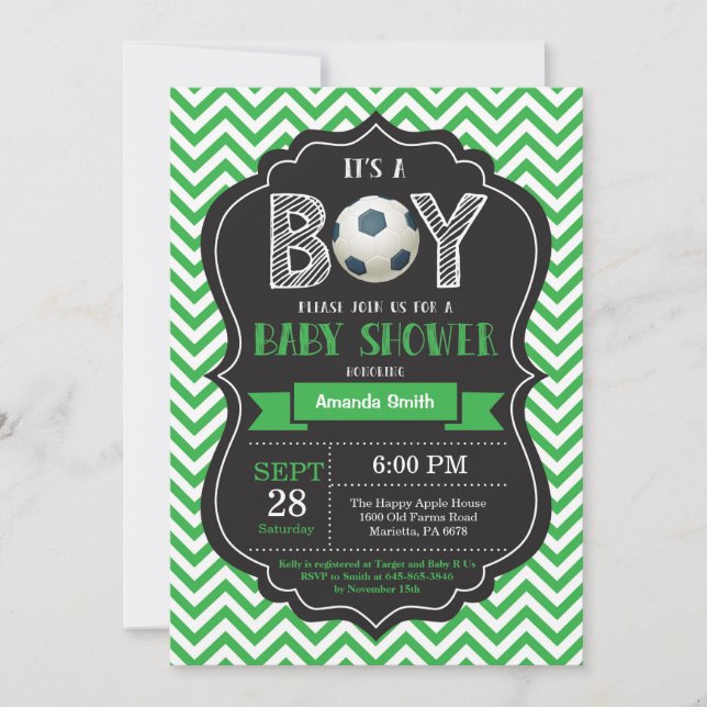 Invitation Vert Chevron d'invitation de baby shower du (Devant)