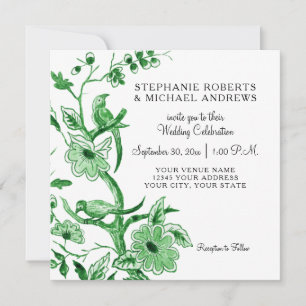 Invitation Vert Chinoiserie Asiatique Chine Floral Aquarelle